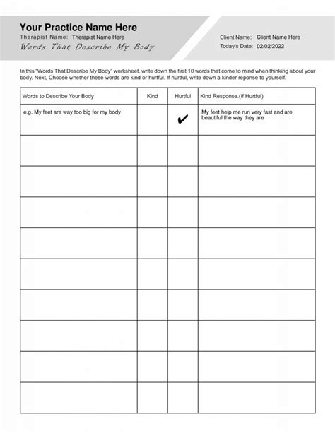 Body Image Perception Worksheet PDF TherapyByPro