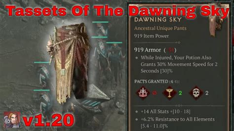 Diablo Iv Unique Items Tassets Of The Dawning Sky Pants Patch