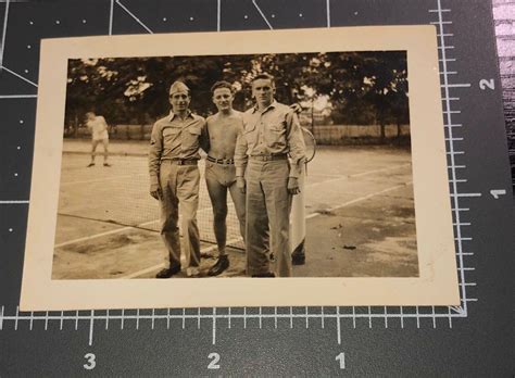 Wwii Tennis Buddy Shirtless Swimsuit Bulge Friends Vintage Gay Snapshot