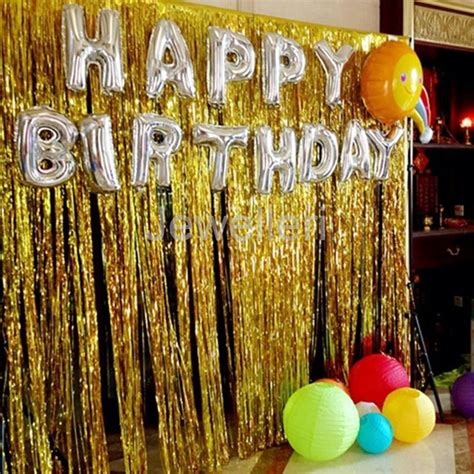 Silver Gold Metallic Foil Fringe Curtains Happy Birthday Balloons Sets