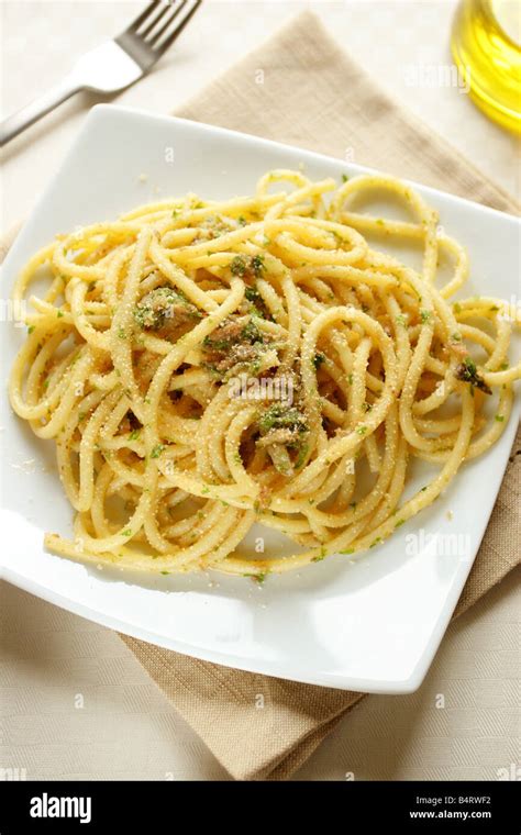 Bigoli pasta with anchovy paste Italy Stock Photo - Alamy