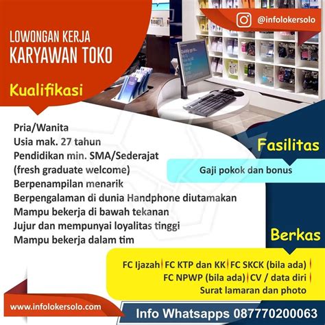 Lowongan Kerja Karyawan Toko Berpengalaman Dunia Handphone INFO LOKER