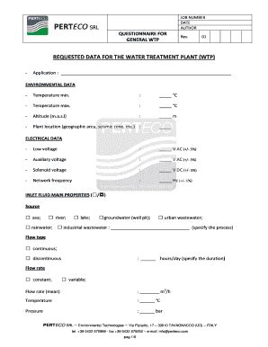 Fillable Online REQUESTED DATA FOR THE WATER TREATMENT PLANT WTP