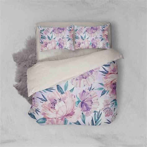 Flowers Purple Duvet Cover Sets Pillowcases Bedding Quilt Etsy