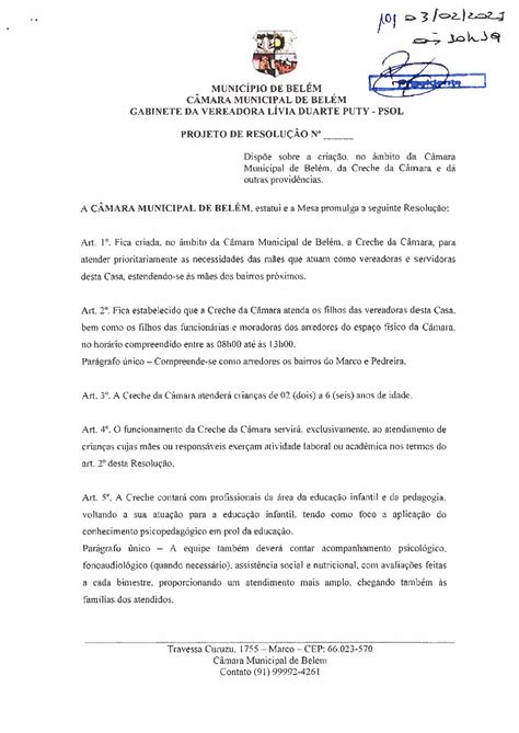 Projeto De Resolu O Livia C Mara Municipal De Bel M