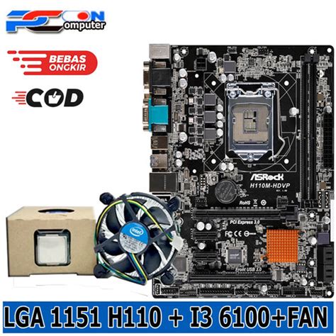 Jual Motherboard Mainboard Mobo H110 Lga 1151 Ddr4 Processor Core I3 6100 Asrock I3 6100