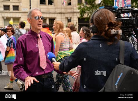 Gay Rights Activist And Spokesman Peter Tatchell Being Interviewed