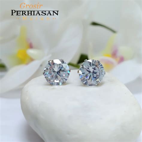 Jual Anting Titanium Motif Tusuk Mata Satu Warna Silver Perhiasan