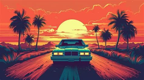 Premium Photo Summer Vibes S Style Illustration With Car Driving Ai