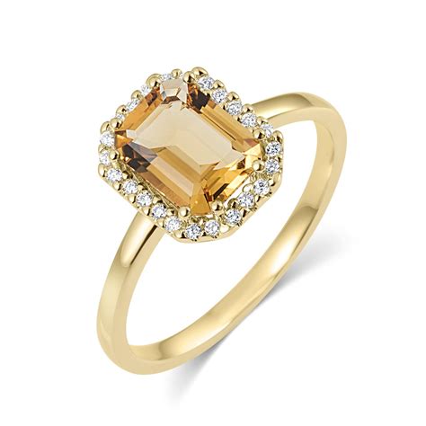 Citrine And Diamond Halo Dress Ring Pravins