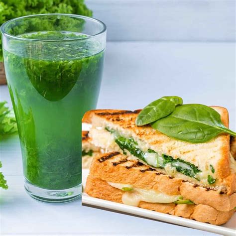 Sándwich de queso y espinaca Jugo verde de 289 Kcal Receta fácil en