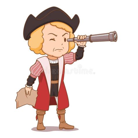 Cartoon Christopher Columbus Holding Telescope Stock Vector