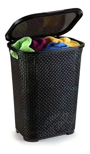 Cesto Organizador Vime Rattan Para Roupas Roupeiro Litros Cor Preto