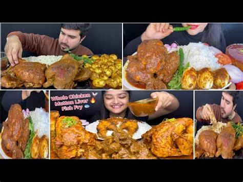 ASMR Eating 2 Spicy Whole Chicken Curry Spicy Eggs Curry With Rice