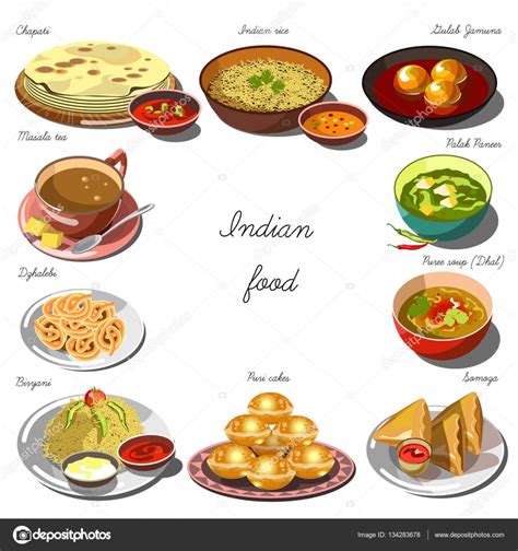 Collection Of Indian Food Dishes Stock Vector By Sonulkaster