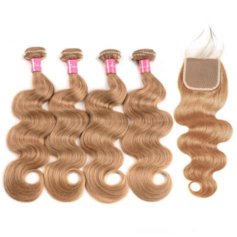 Honey Blonde Hair Color Body Wave Weave Bundles With Closure