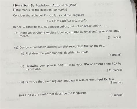 Question 3 Pushdown Automata PDA Total Marks For Chegg