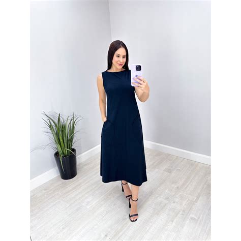 VESTIDO MIDI MALHA ALGODÃO CAVADO PRETO Lelle Co