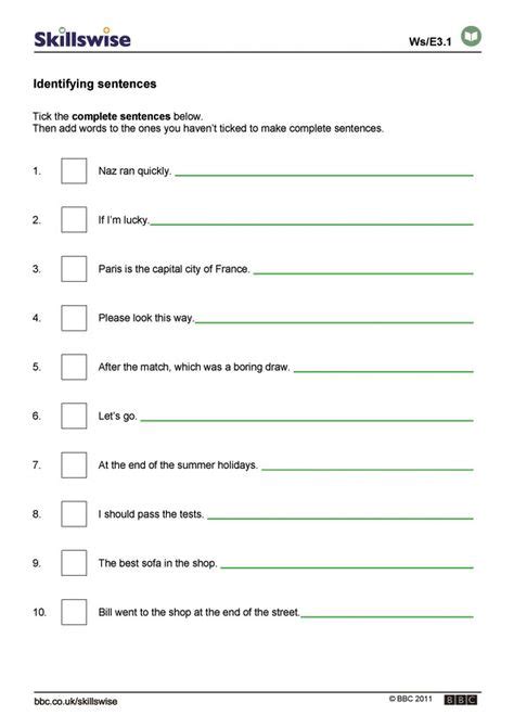 Sentence Structures Worksheets