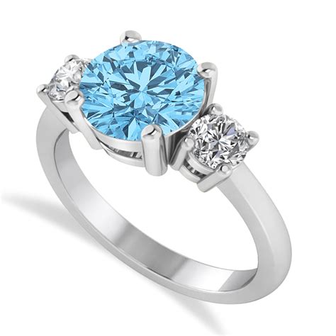 Round 3 Stone Blue Topaz And Diamond Engagement Ring 14k White Gold 2