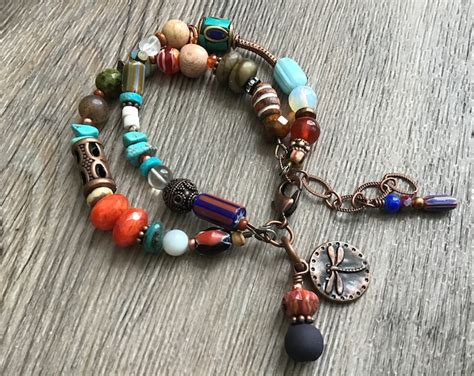 Boho Sundance Style Hand Loomed Beaded Leather Bracelet Country