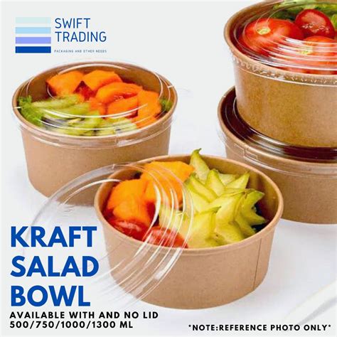 10 S KRAFT SALAD BOWL 500ML 750ML 1000ML 1300ML WITH LID