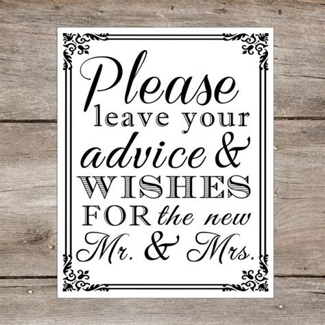 Printable Please Leave Your Advice And Wishes For The New Mr Mrs Guest Book Wedding Table