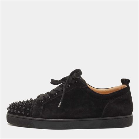 Christian Louboutin Black Suede Louis Junior Spike Sneakers Size