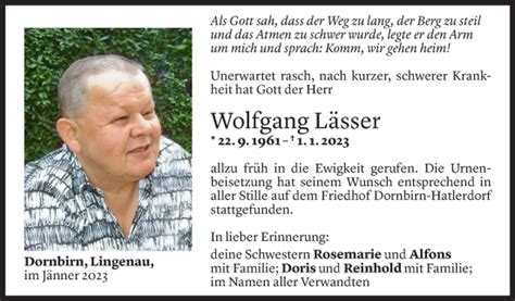 Todesanzeigen Von Wolfgang L Sser Todesanzeigen Vorarlberger Nachrichten