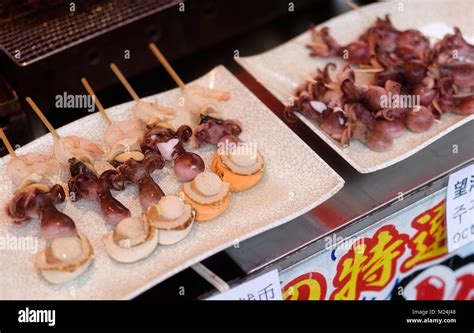 Japanese Street Food Seafood Skewers Grilled Scallop Hotateyaki Baby