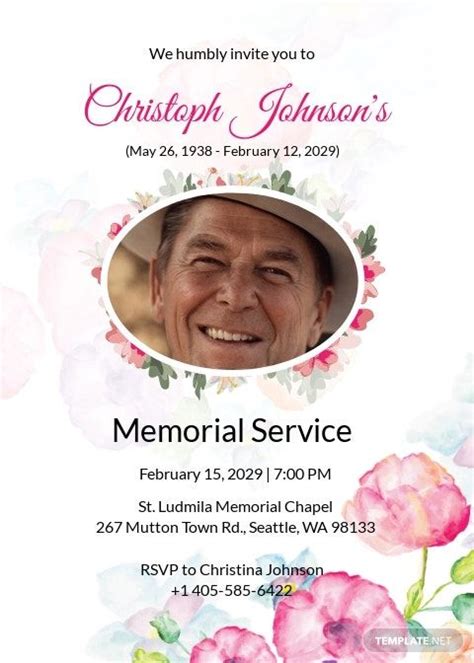 Funeral Announcement Invitation Template Google Docs Illustrator Word