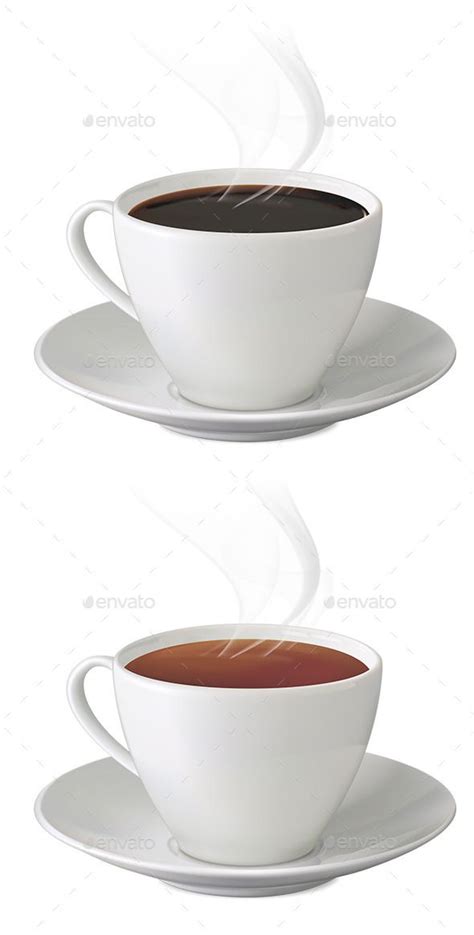 Cups Of Hot Tea And Coffee With Steam And Saucers Hot Tea Espresso