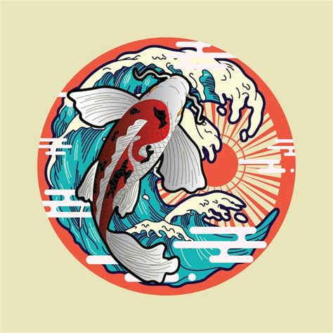 Premium Vector Koi Fish Illustration With Japanese Style Background