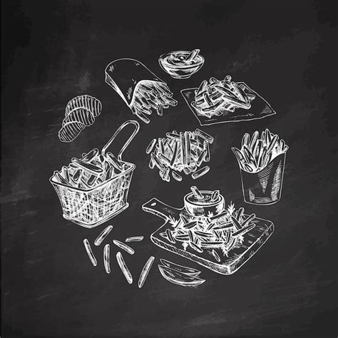 Premium Vector Hand Drawn Sketch Set Of Potato French Fries Chips And