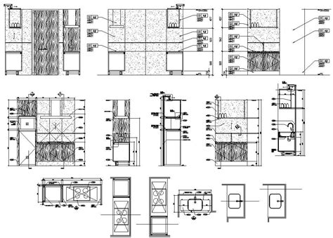 Autocad Drawing Files Show The Kitchen Cabinet Section And Elevation