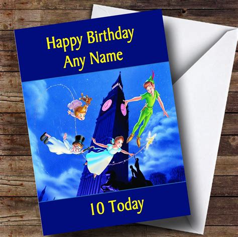 Customised Blue Peter Pan Childrens Birthday Card Party Animal Print