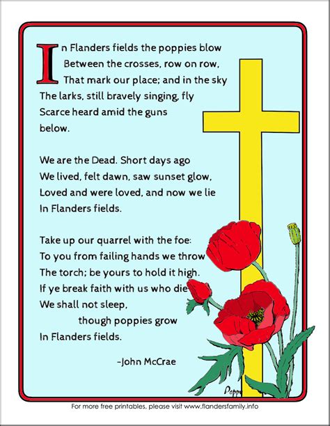 In Flanders Fields Poem Printable - Printable Word Searches