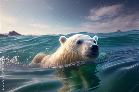 Adorable Polar Bear Swimming In Blue Water Under Water Polar Bear