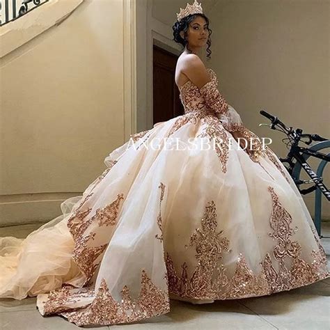 Angelsbridep Champagne Ball Gown Year Old Quinceanera Dresses Rose