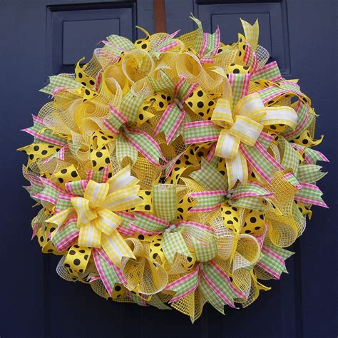 Yellow Deco Mesh Wreath Spring Wreath Summer Wreath Country Etsy