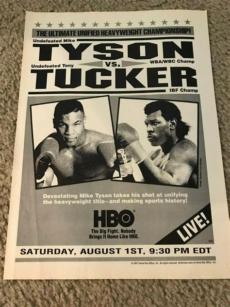 Vintage 1987 Mike Tyson Vs Tony Tucker Poster Print Ad Hbo Boxing 1980s