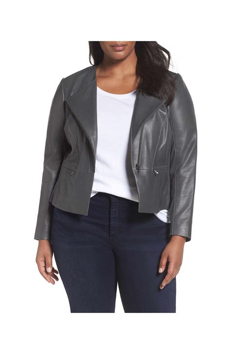 Sejour Leather Collarless Jacket Nordstrom Fashionable Plus Size Clothing Collarless Jacket