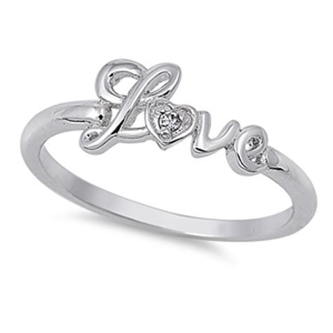 Sterling Silver Womens Flawless Colorless Cubic Zirconia Heart Word