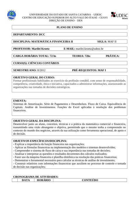 PDF PLANO DE ENSINO DEPARTAMENTO DCC DISCIPLINA P1 Prova