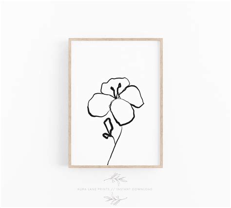 Minimalist Floral Wall Art, Line Art Print, Abstract Flower Printable, Flower Line Art, Boho ...