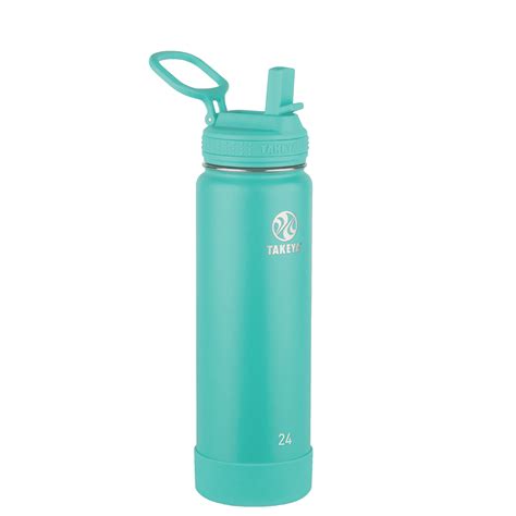 Takeya Actives Stainless Steel Water Bottle Wstraw Lid 24oz Teal