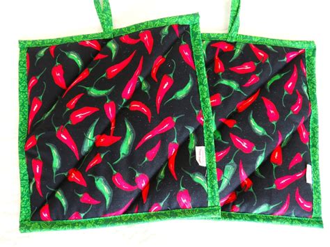 Chili Pepper Pot Holders Set Chili Hot Pads Chili Pepper Hot Pads Set Southwest Pepper Hot