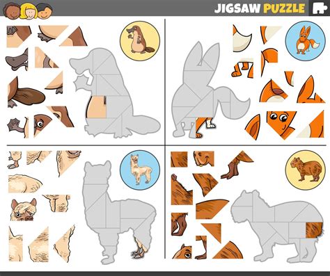 jigsaw puzzle games set with cartoon animals 20120446 Vector Art at Vecteezy