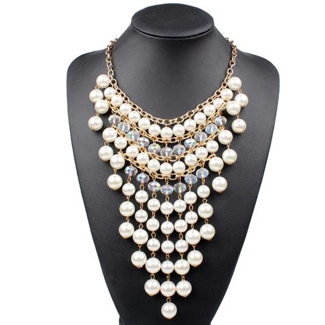 Gorgeous Fashion Crystal Imitation Pearl Necklace Tassel Multi Layer