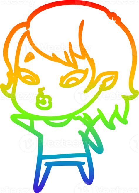 Rainbow Gradient Line Drawing Cute Cartoon Vampire Girl 45268572 Png